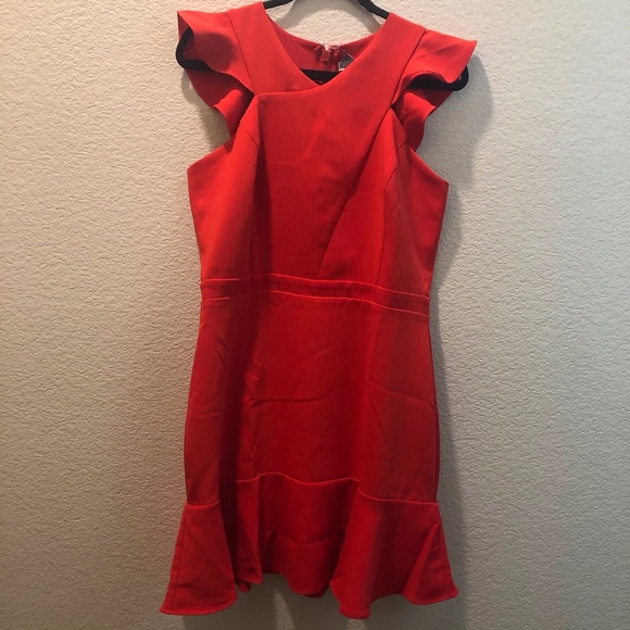chelsea28 cross front ruffle fit & flare dress